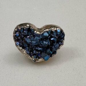 Charlene K Blue Heart Druzy Ring Adjustable Silver Plated
